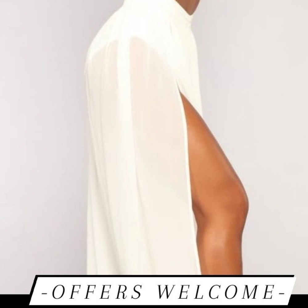 Fashion Nova White High-Slit Wide Leg Pants